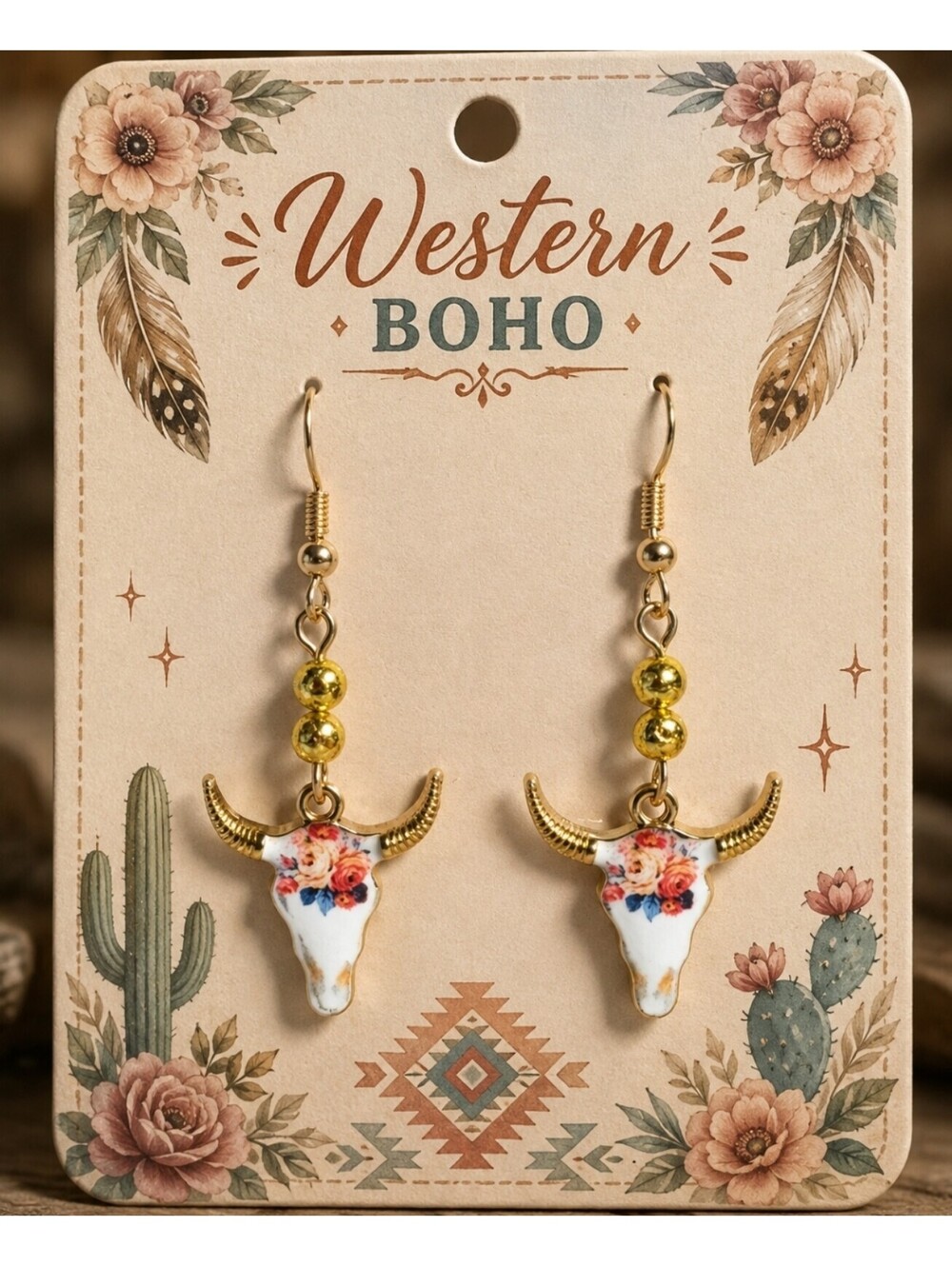Western Boho Country Charm Longhorn Ranch Charming Hypoallergenic Earrings